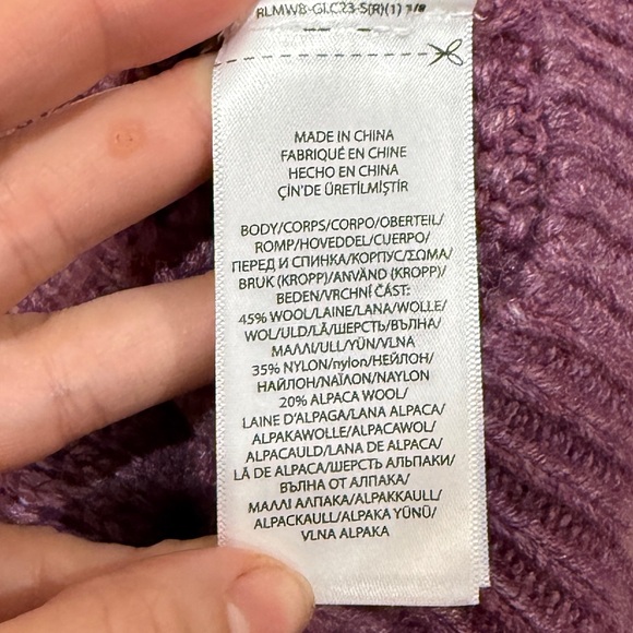 New Polo Ralph Lauren Cable Bubble Knit Cardigan XL Purple Wool Alpaca Fisherman - Picture 6 of 11